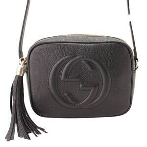 Gucci Soho Disco Pebbled Leather Interlocking GG Tassel Crossbody Bag Black